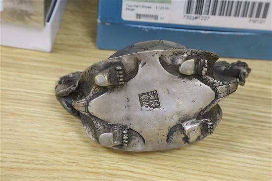 A Japanese incense burner and two items of metalware
